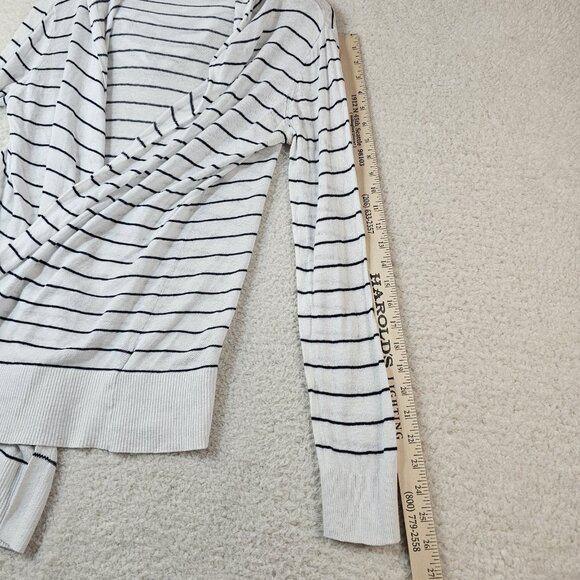 Cynthia Rowley Cardigan Women's Medium White Blue Small Stripe Hood Linen Rayon - Picture 7 of 10